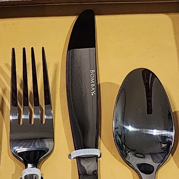 Bombay 20 Pc Set MARSALA Fine Stainless Steel Utensils Flatware Black NEW - Picture 5 of 10